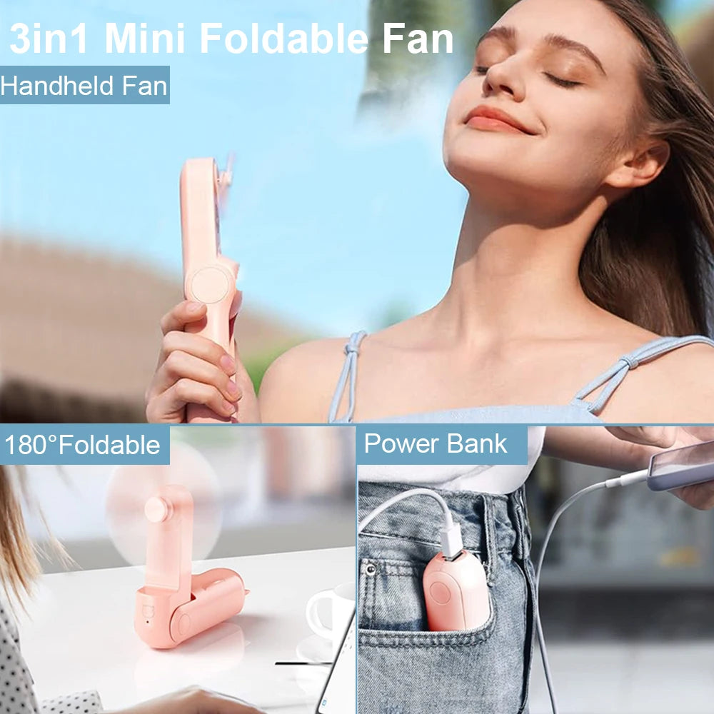 Mini Handheld Pocket Fan With Power Bank